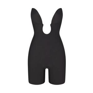SKIMS Deep Plunge Shapewear Mid Thigh Bodysuit Onyx - XXS